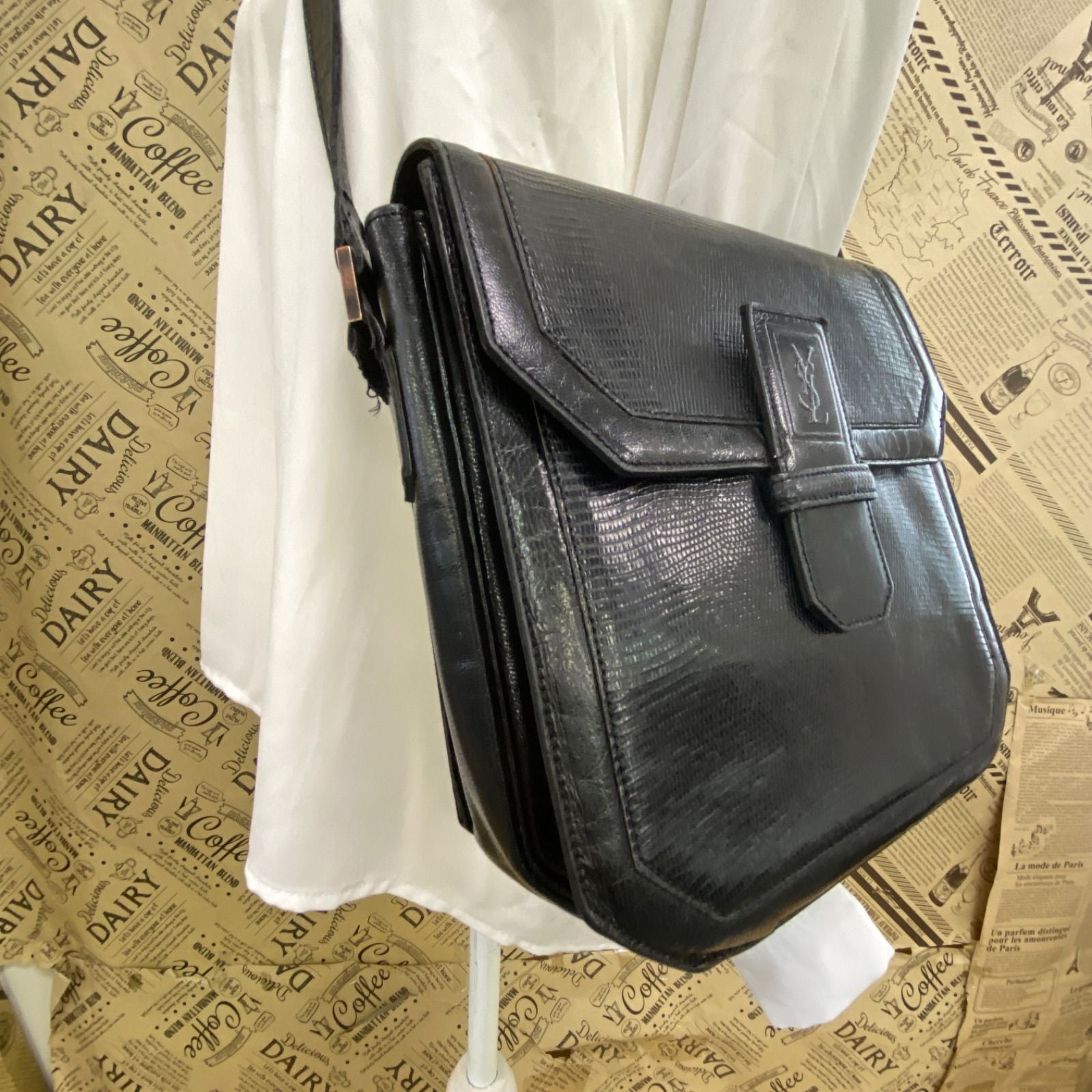 Saint Laurent Yves Shoulder Bag YSL Leather Black — view 3