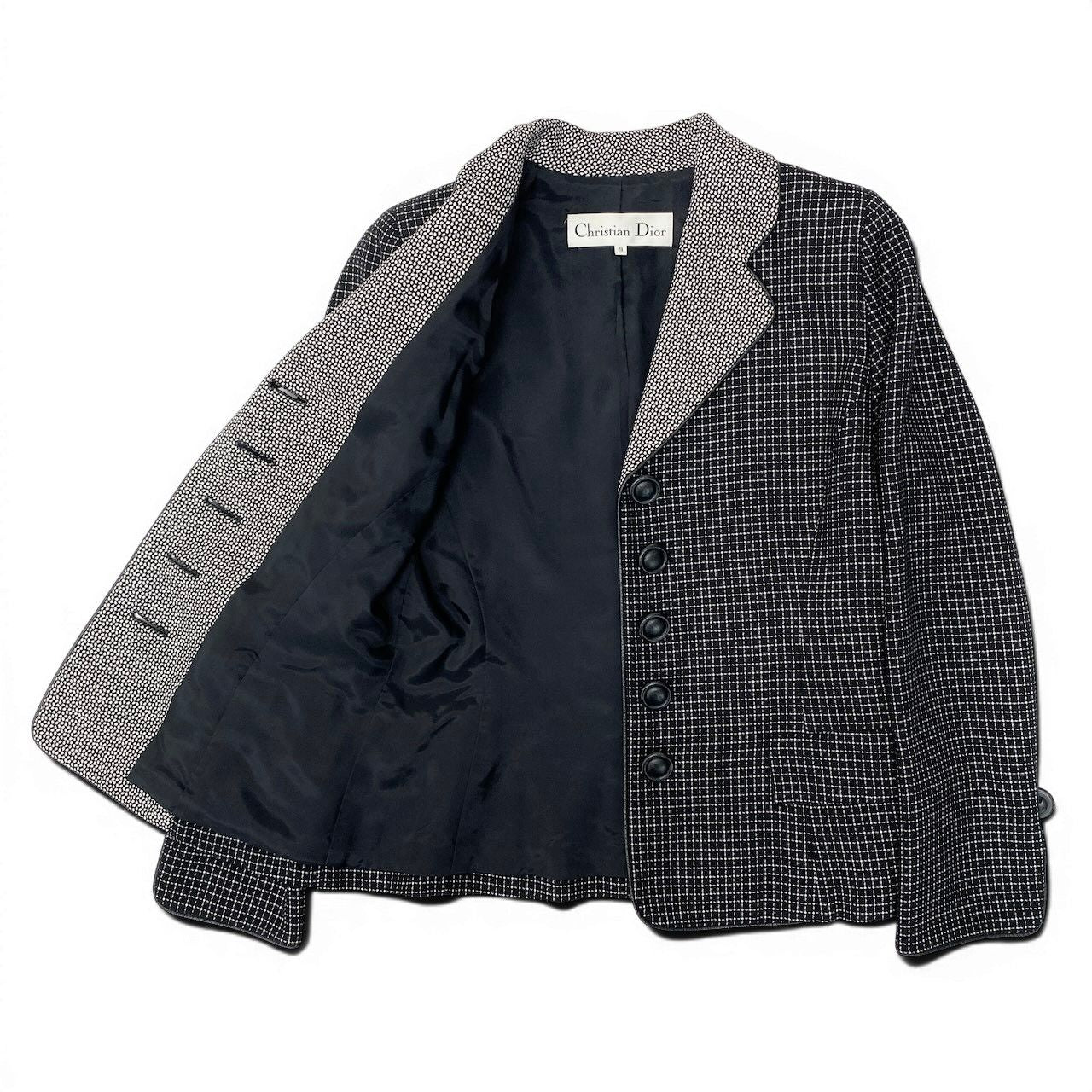 Dior Tailored Jacket Leather Piping Plaid All Over Pattern 9 Black White — view 4