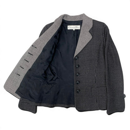 Dior Tailored Jacket Leather Piping Plaid All Over Pattern 9 Black White — view 4