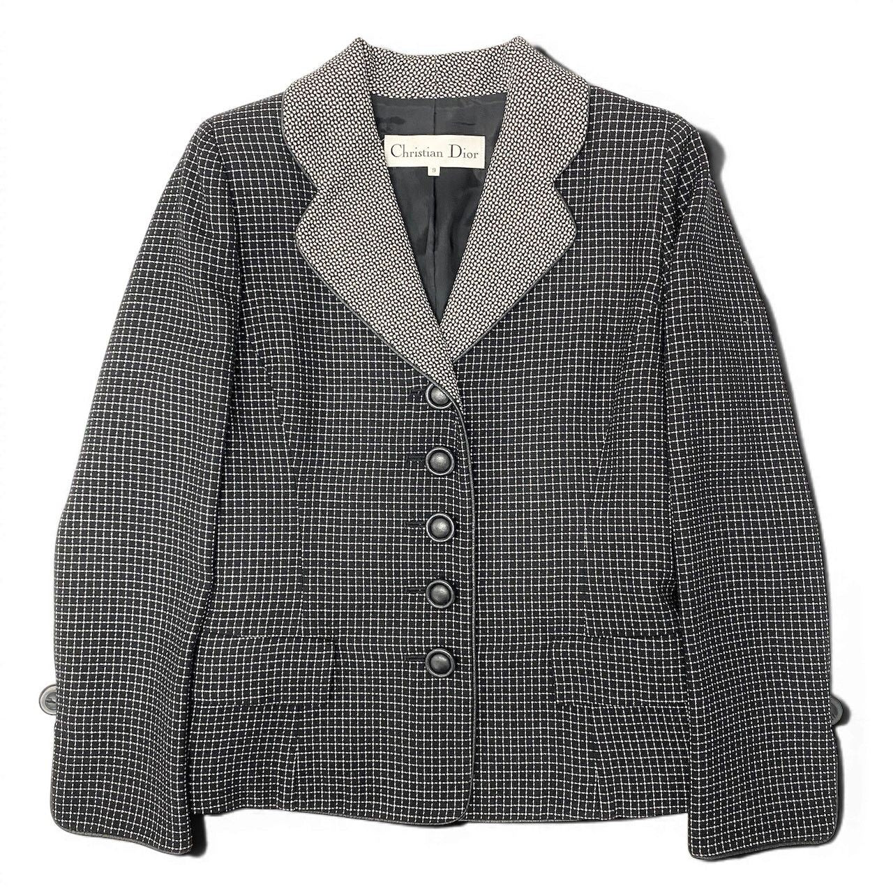 Dior Tailored Jacket Leather Piping Plaid All Over Pattern 9 Black White — view 2