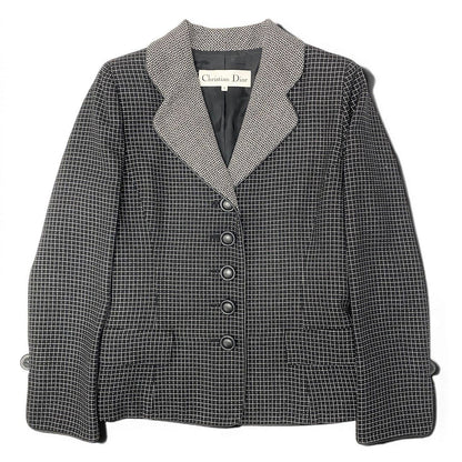 Dior Tailored Jacket Leather Piping Plaid All Over Pattern 9 Black White — view 2