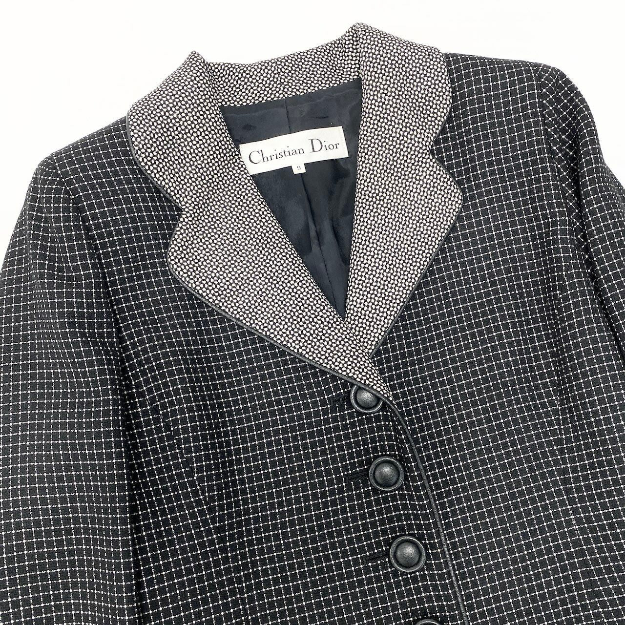 Dior Tailored Jacket Leather Piping Plaid All Over Pattern 9 Black White — view 5