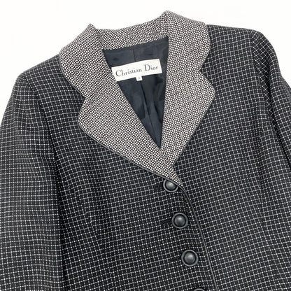 Dior Tailored Jacket Leather Piping Plaid All Over Pattern 9 Black White — view 5