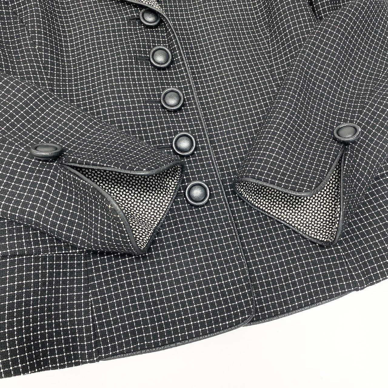 Dior Tailored Jacket Leather Piping Plaid All Over Pattern 9 Black White — view 6