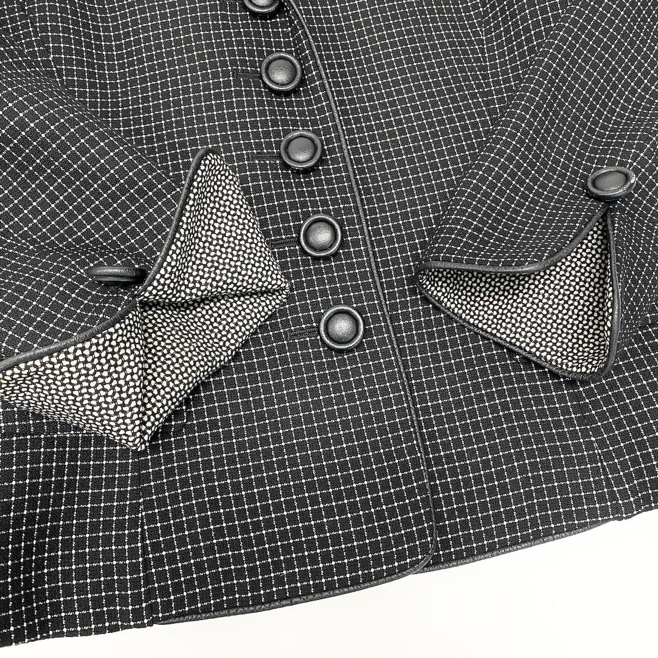 Dior Tailored Jacket Leather Piping Plaid All Over Pattern 9 Black White — view 7