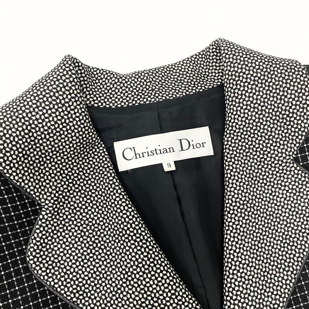Dior Tailored Jacket Leather Piping Plaid All Over Pattern 9 Black White — view 9