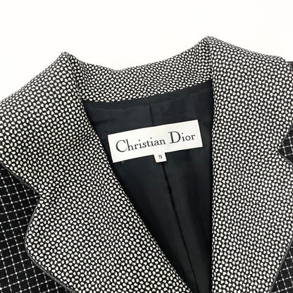 Dior Tailored Jacket Leather Piping Plaid All Over Pattern 9 Black White — view 9