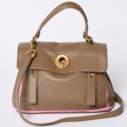 Saint Laurent Muse Two Shoulder Bag Beige Pink Leather Gold