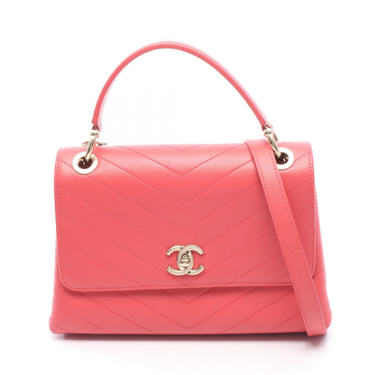 Chanel Handbag Blanc Stitch 2-Way Pink Leather Top Handle Flap Bag