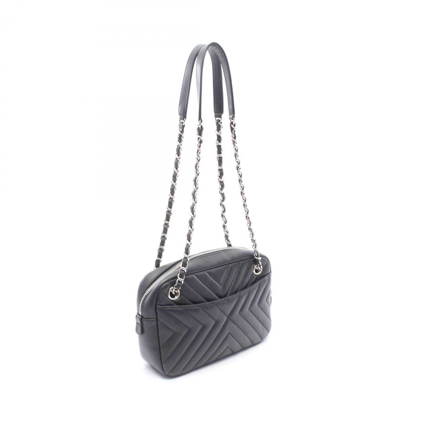 Chanel Shoulder Bag Blanc Stitch Tassel Black Lambskin Quilted Fringe Chain — view 2