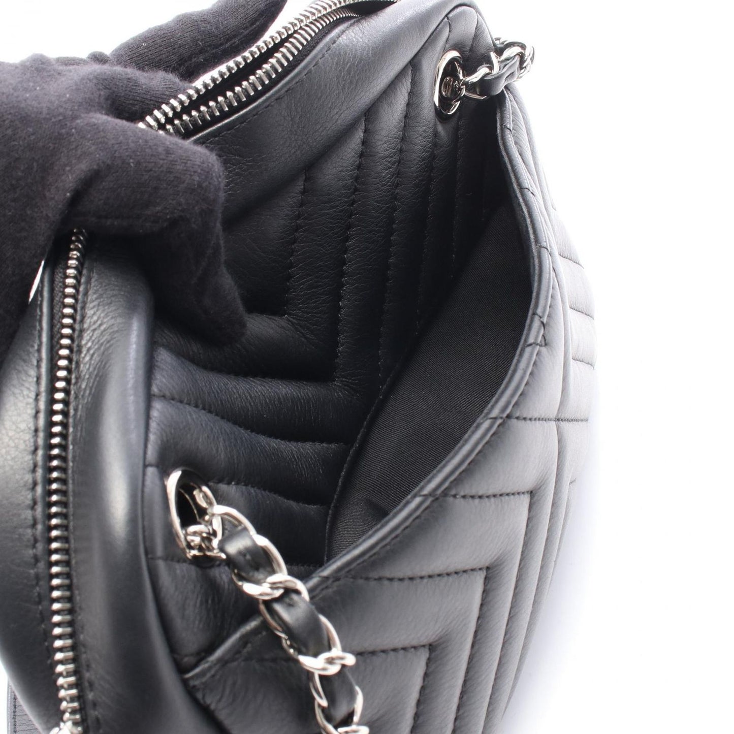 Chanel Shoulder Bag Blanc Stitch Tassel Black Lambskin Quilted Fringe Chain — view 7
