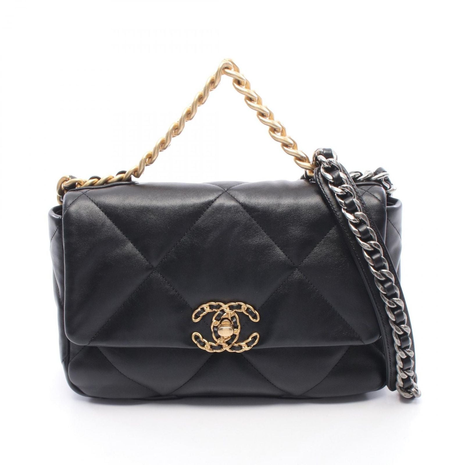 Chanel Shoulder Bag 19 D'isneuf Quilted 2-Way Black Leather 19 Chain