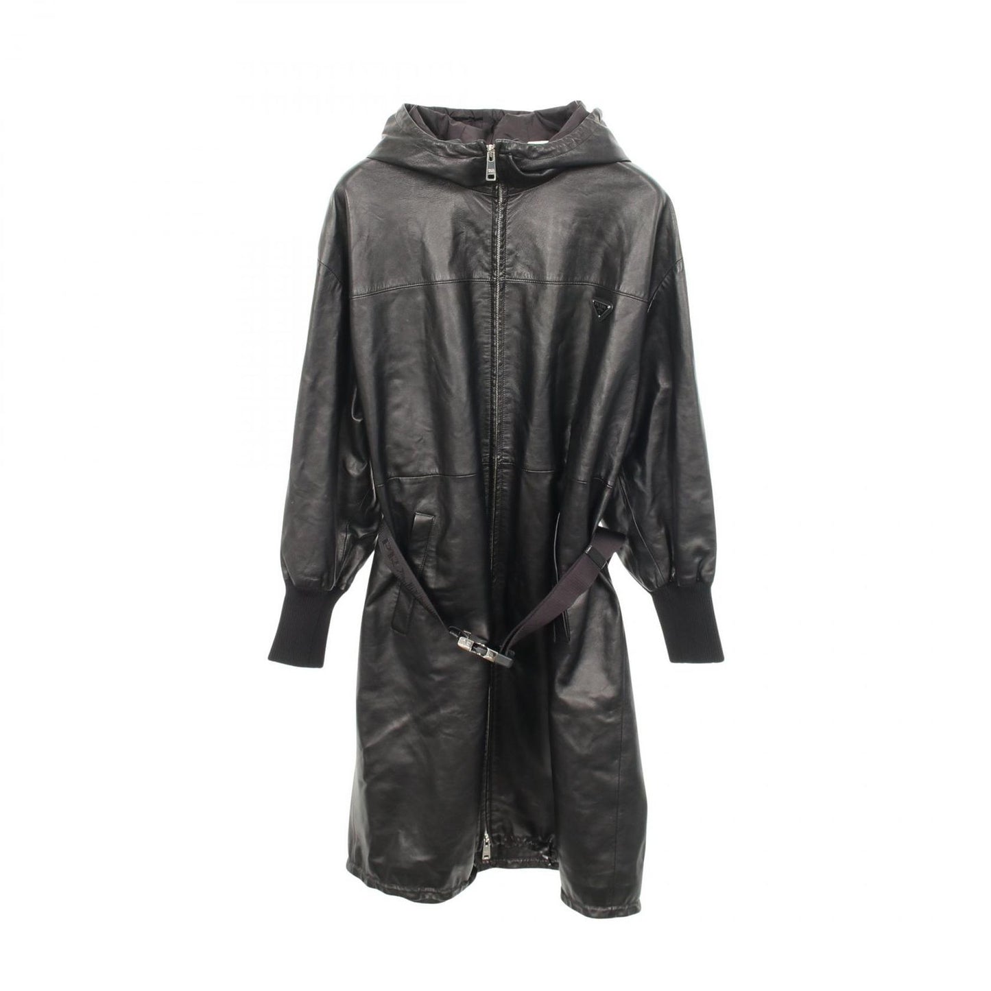 Prada Nappa Leather Hooded Black Coat