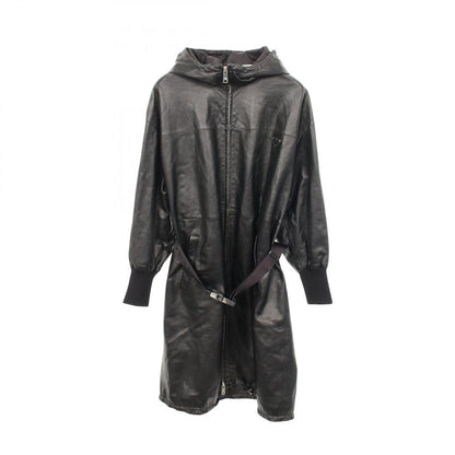 Prada Nappa Leather Hooded Black Coat