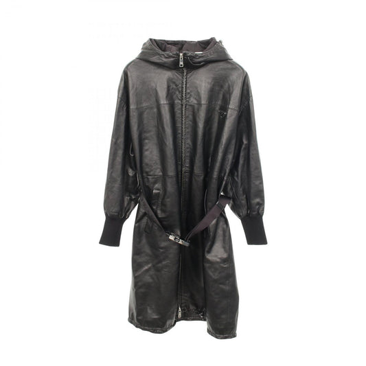 Prada Nappa Leather Hooded Black Coat