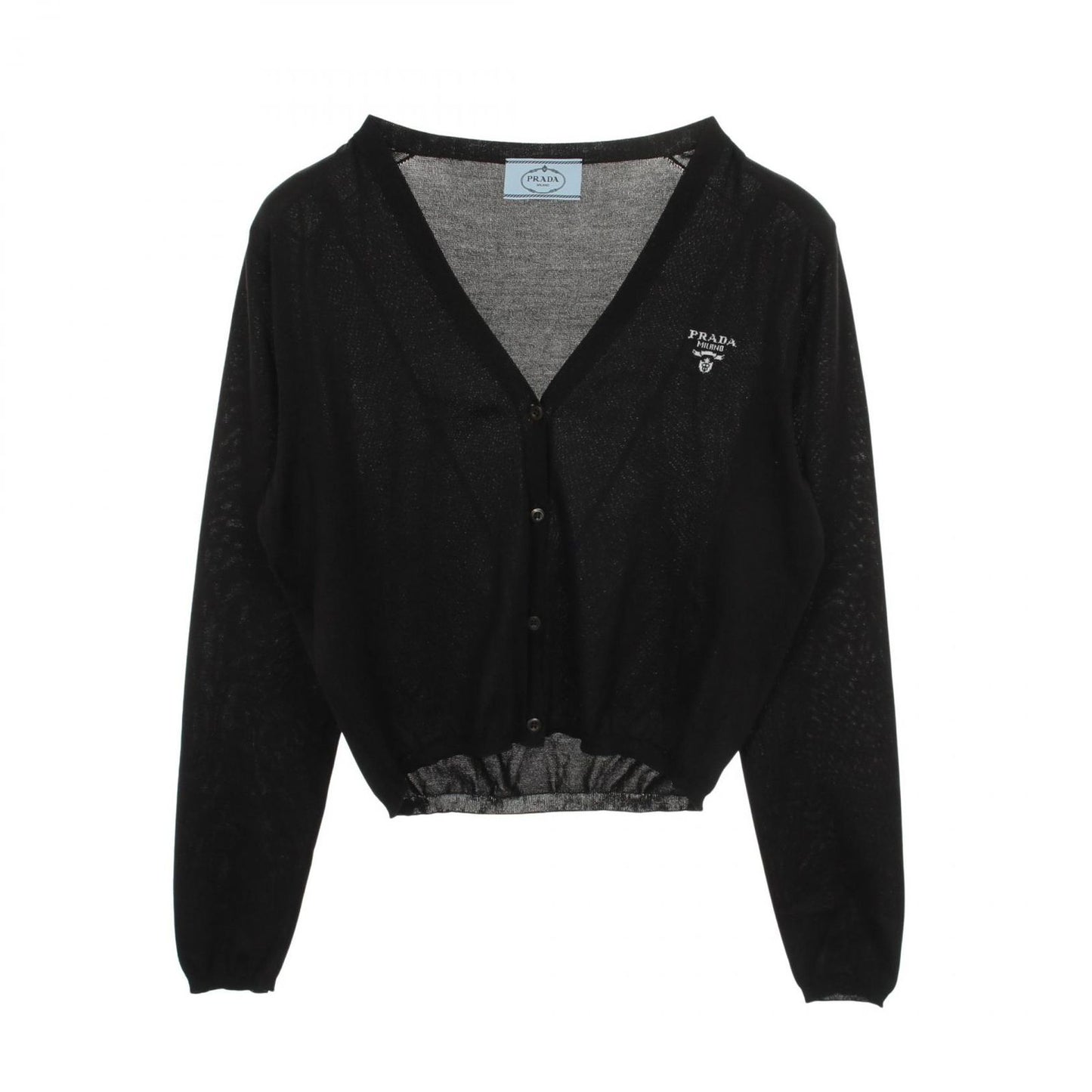 Prada Cardigan Logo Neck Black Silk Cotton