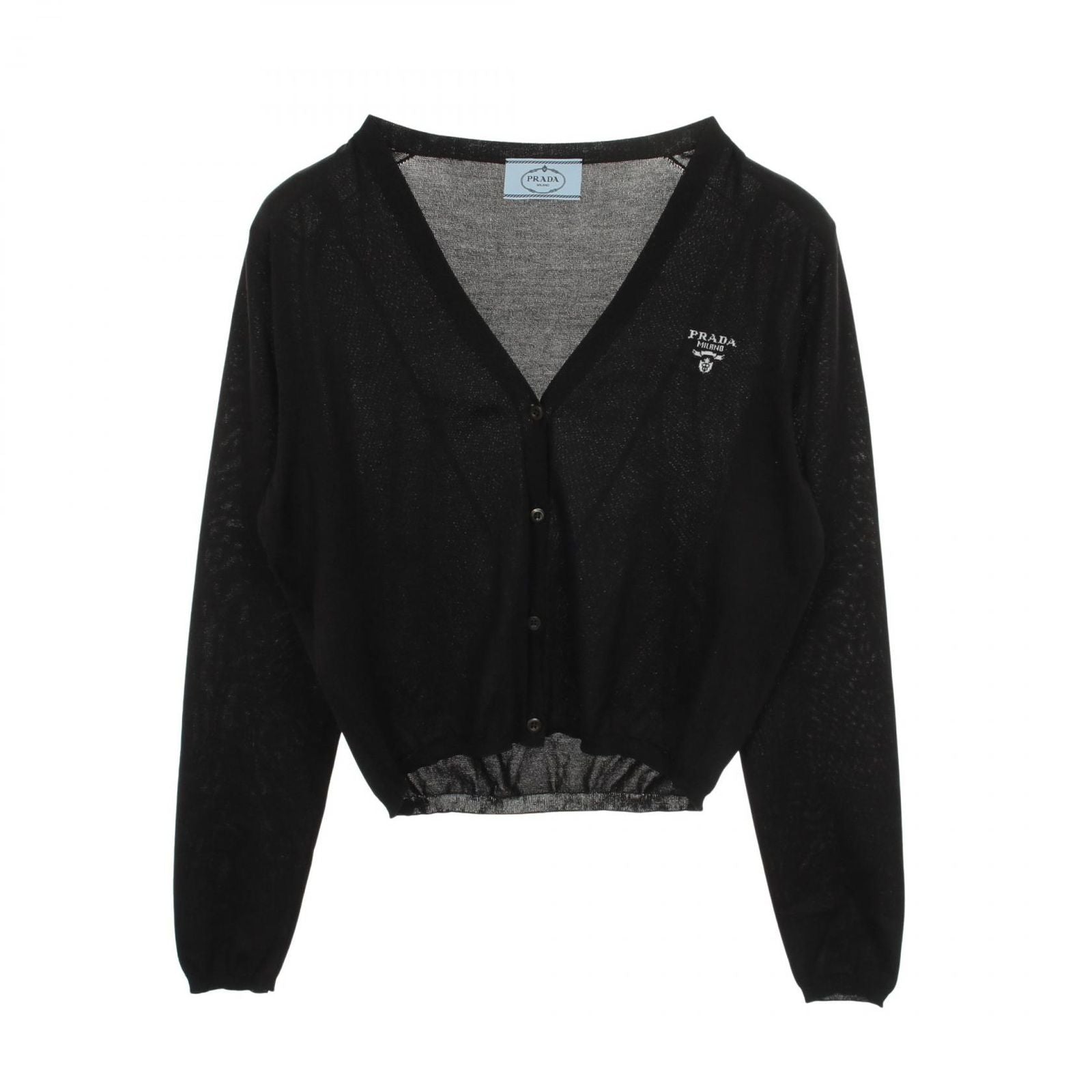 Prada Cardigan Logo Neck Black Silk Cotton