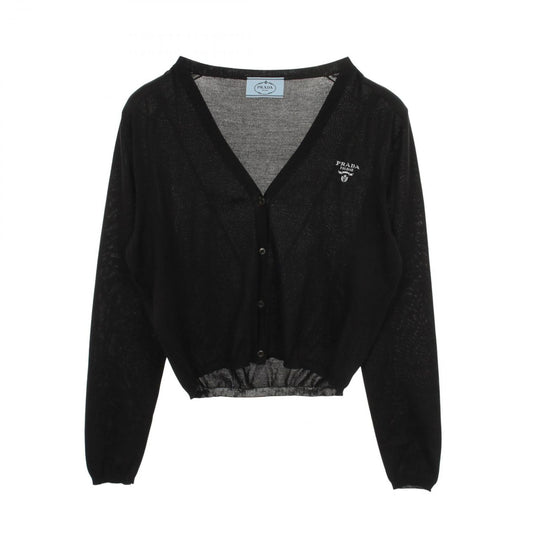Prada Cardigan Logo Neck Black Silk Cotton
