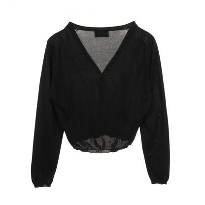 Prada Cardigan Logo Neck Black Silk Cotton — view 2