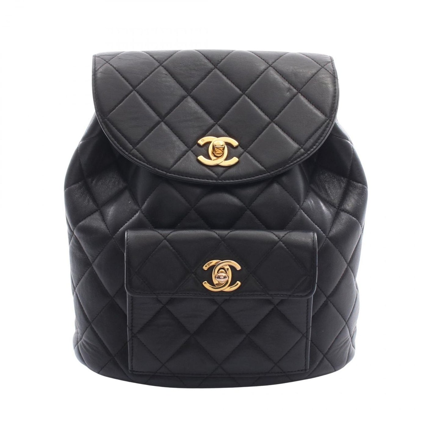 Chanel Backpack Quilted Black Lambskin Double Turnlock Chain