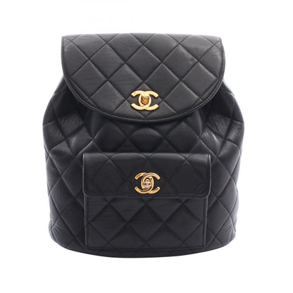 Chanel Backpack Quilted Black Lambskin Double Turnlock Chain