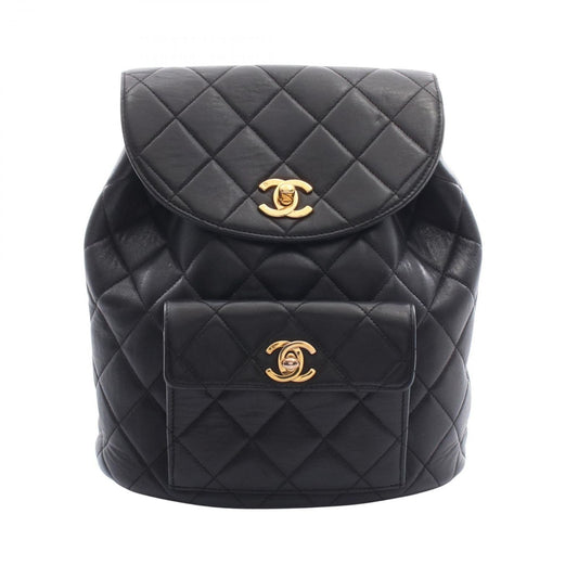 Chanel Backpack Quilted Black Lambskin Double Turnlock Chain