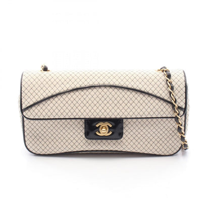Chanel Shoulder Bag East Waist Micro Quilted Off White Black Patent Leather