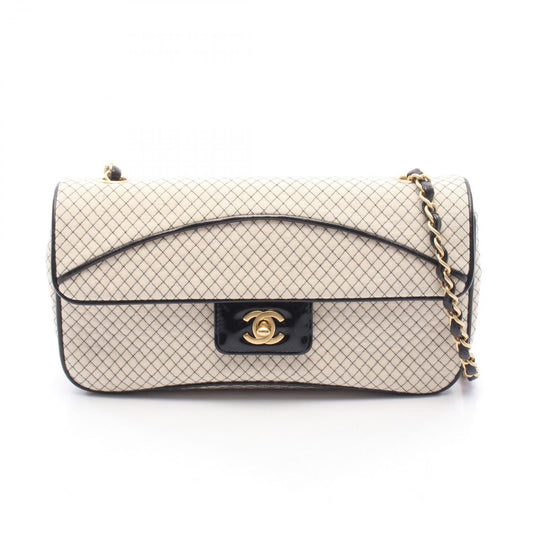 Chanel Shoulder Bag East Waist Micro Quilted Off White Black Patent Leather