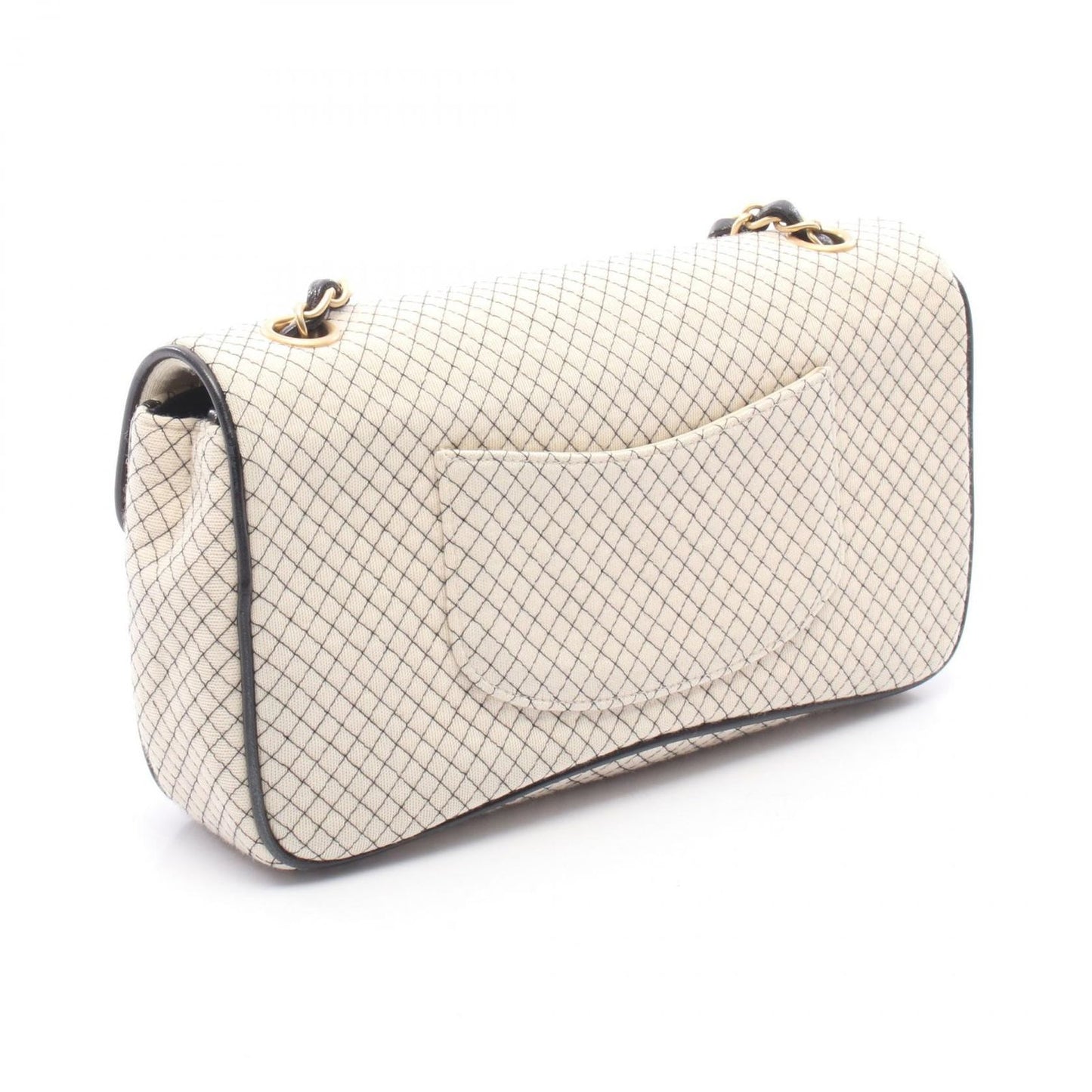 Chanel Shoulder Bag East Waist Micro Quilted Off White Black Patent Leather — view 2
