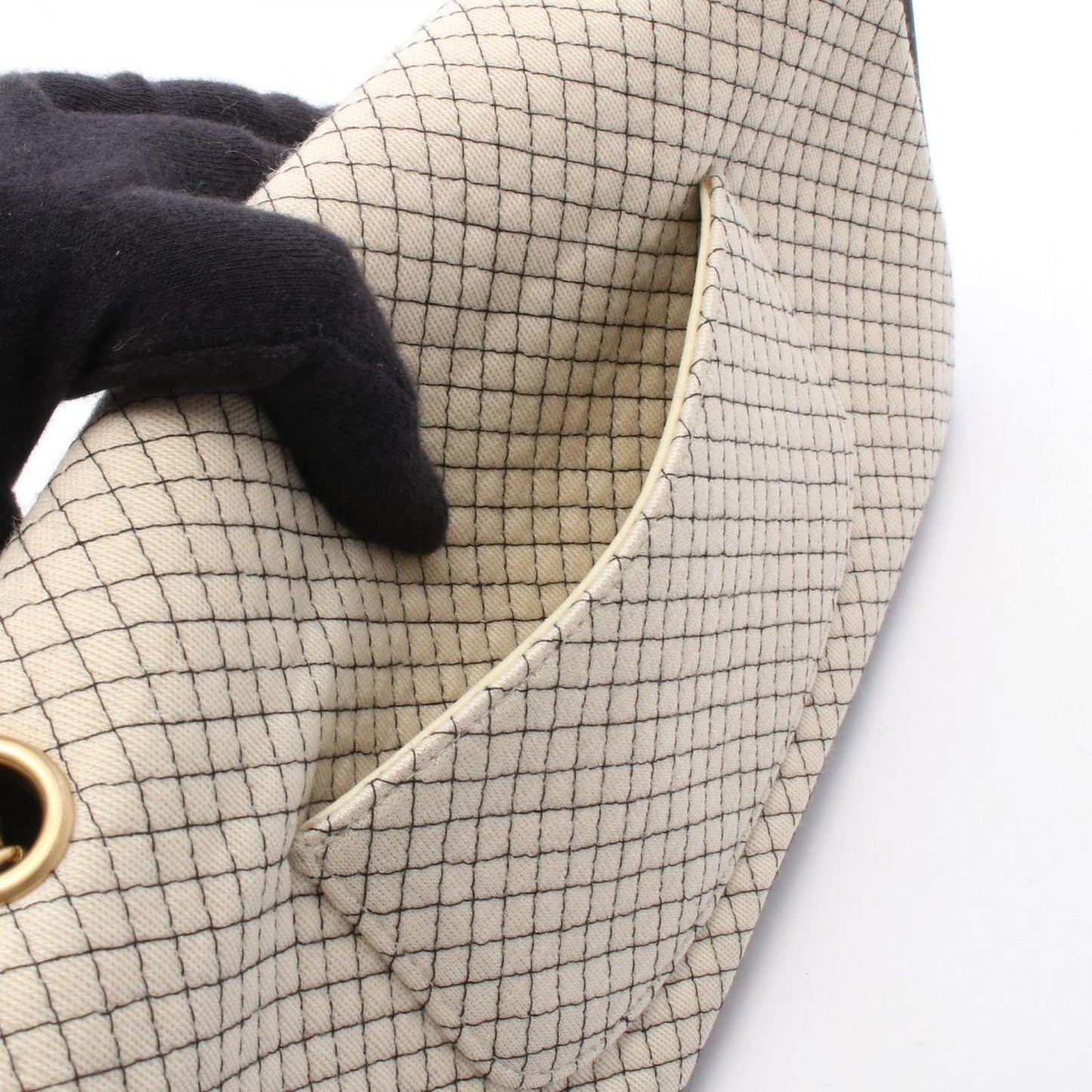 Chanel Shoulder Bag East Waist Micro Quilted Off White Black Patent Leather — view 6