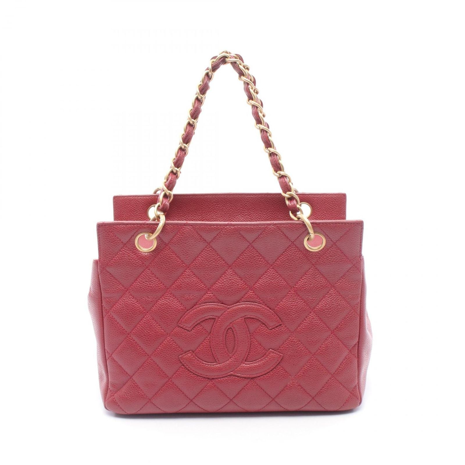 Chanel Handbag Quilted Dark Pink Caviar Leather CC Logo Chain Tote