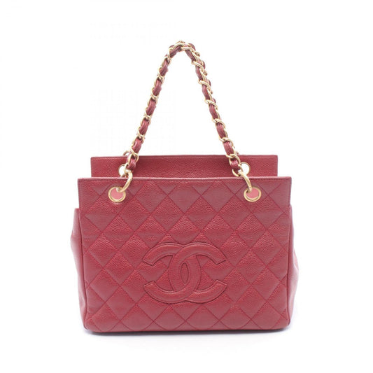 Chanel Handbag Quilted Dark Pink Caviar Leather CC Logo Chain Tote