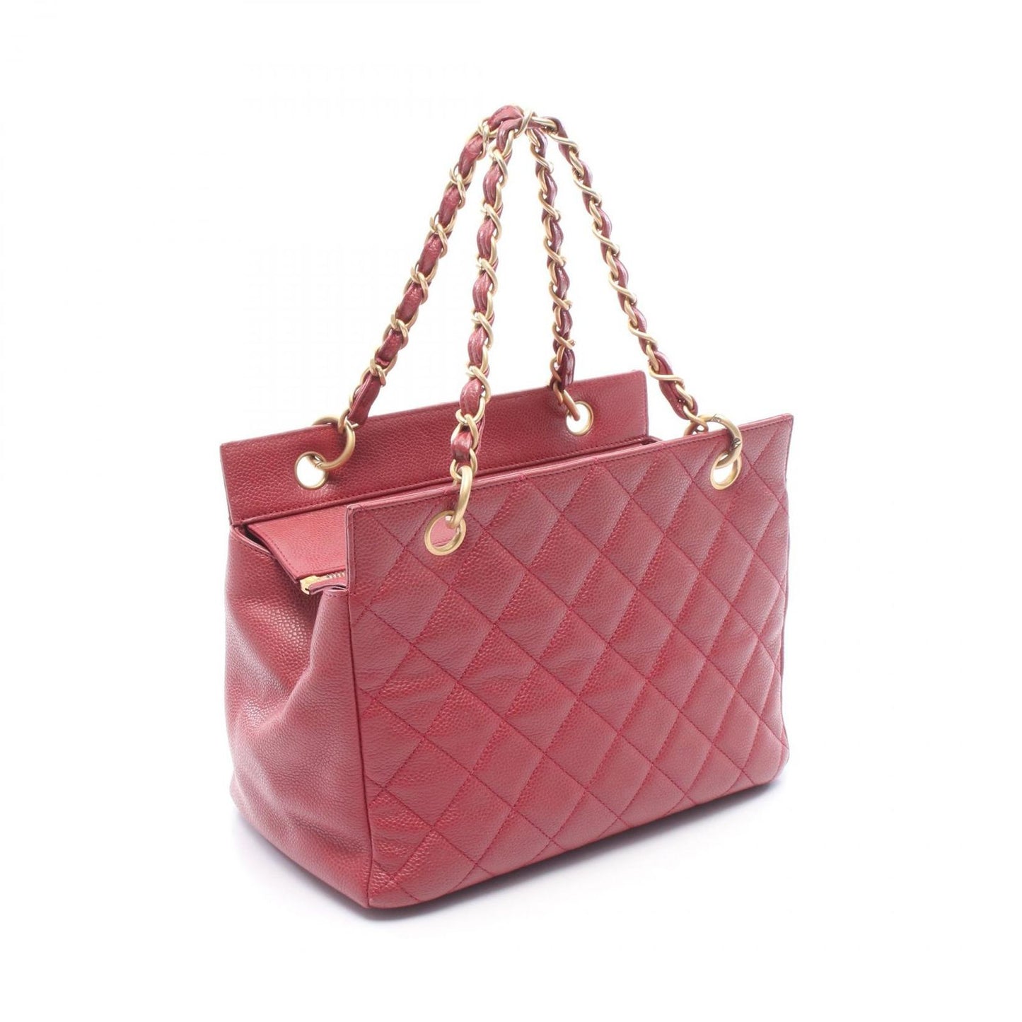Chanel Handbag Quilted Dark Pink Caviar Leather CC Logo Chain Tote — view 2