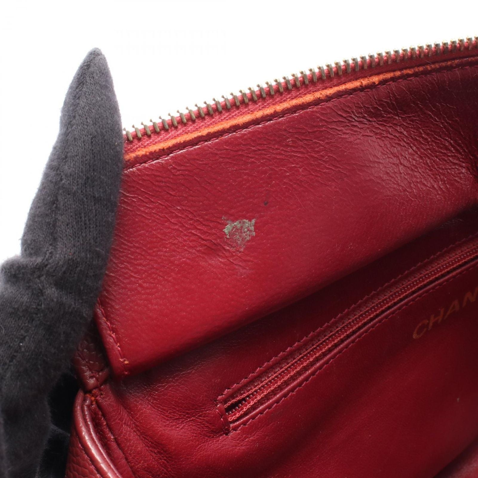 Chanel Handbag Quilted Dark Pink Caviar Leather CC Logo Chain Tote — view 6