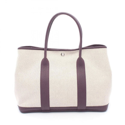Hermes Tote Garden Party PM Ecru Raisin Canvas Leather