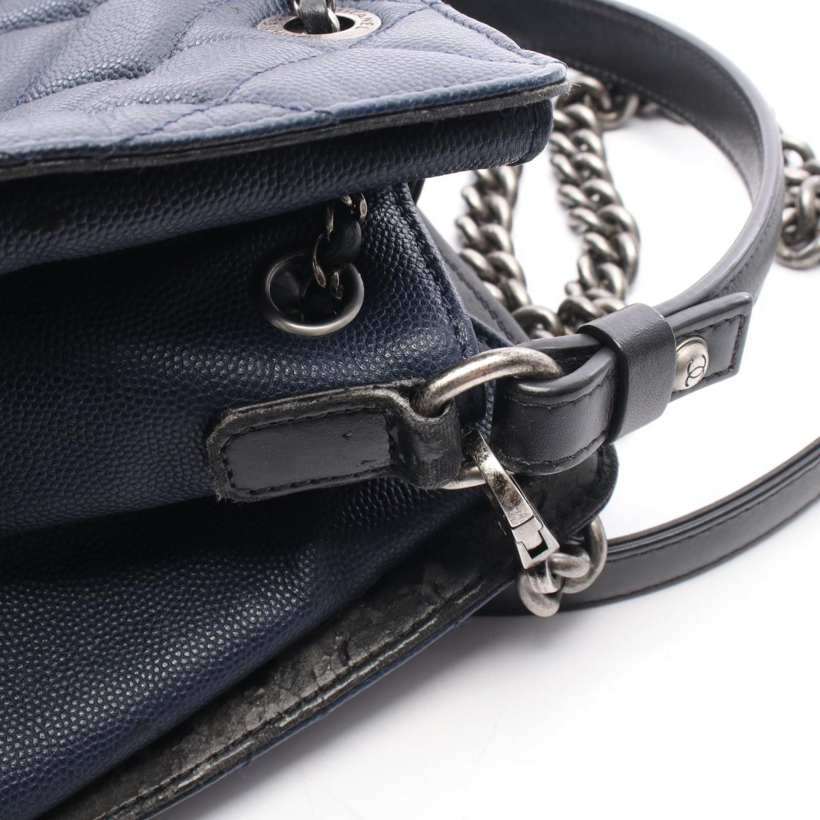 Chanel Handbag CC Bucket Quilted 2-Way Navy Caviar Leather Bag — view 9