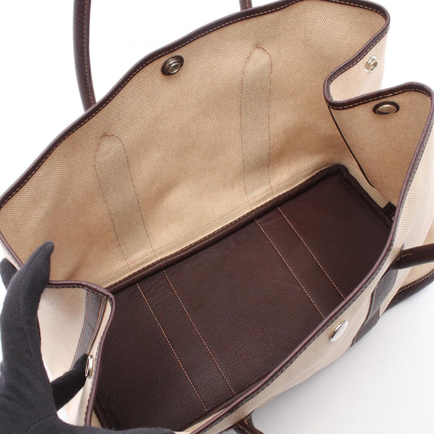 Hermes Tote Garden Party PM Ecru Ebene Leather Canvas — view 3