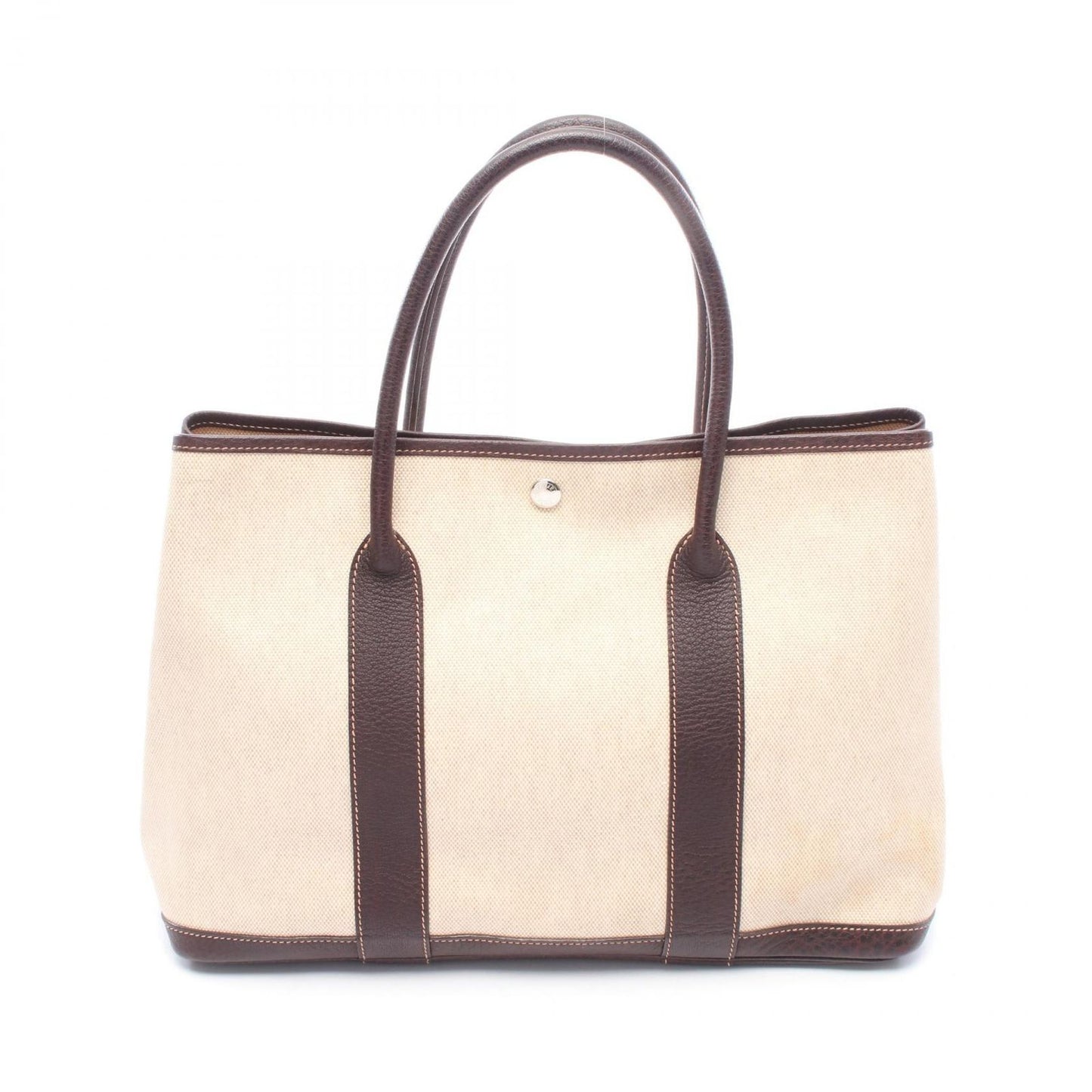 Hermes Tote Garden Party PM Ecru Ebene Leather Canvas