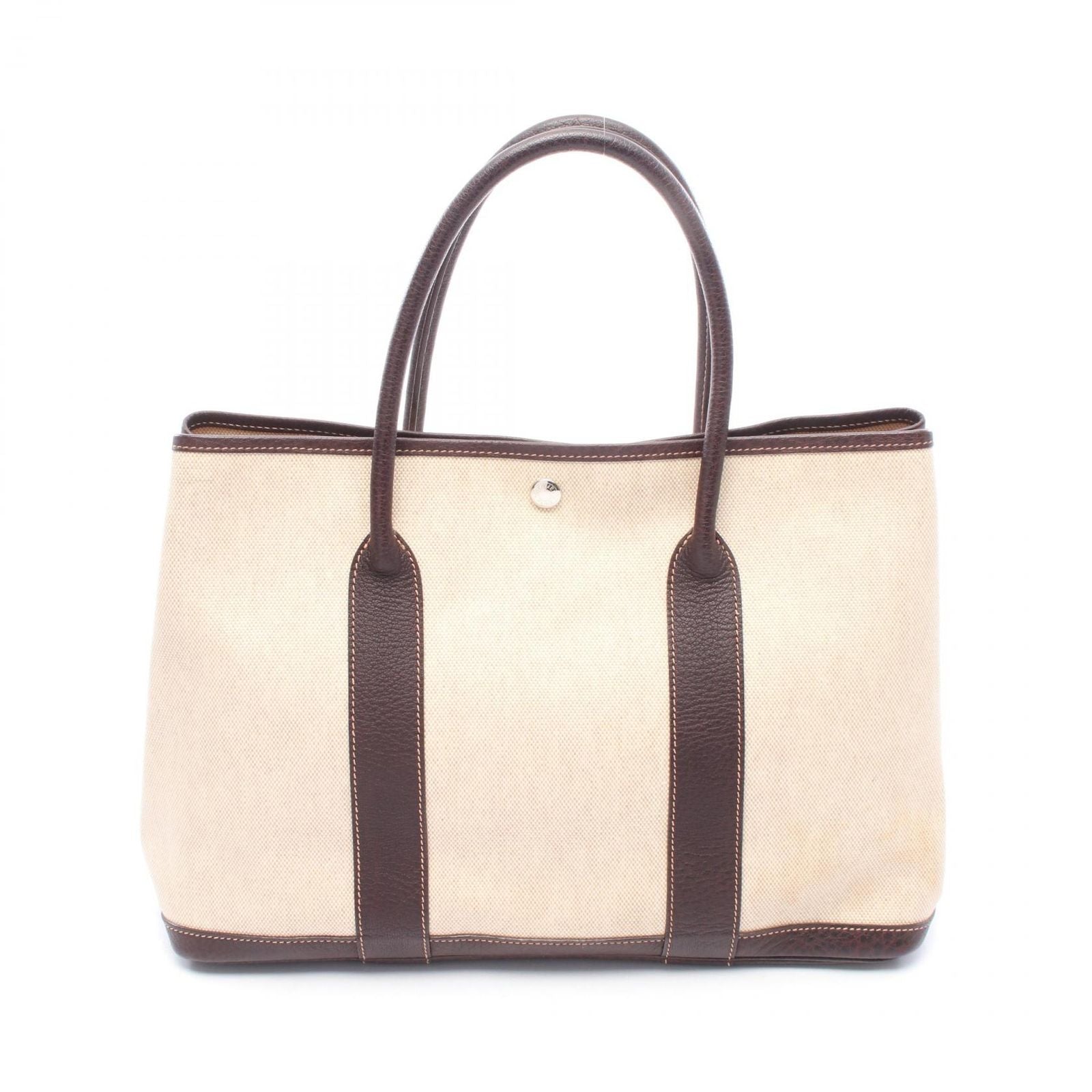 Hermes Tote Garden Party PM Ecru Ebene Leather Canvas