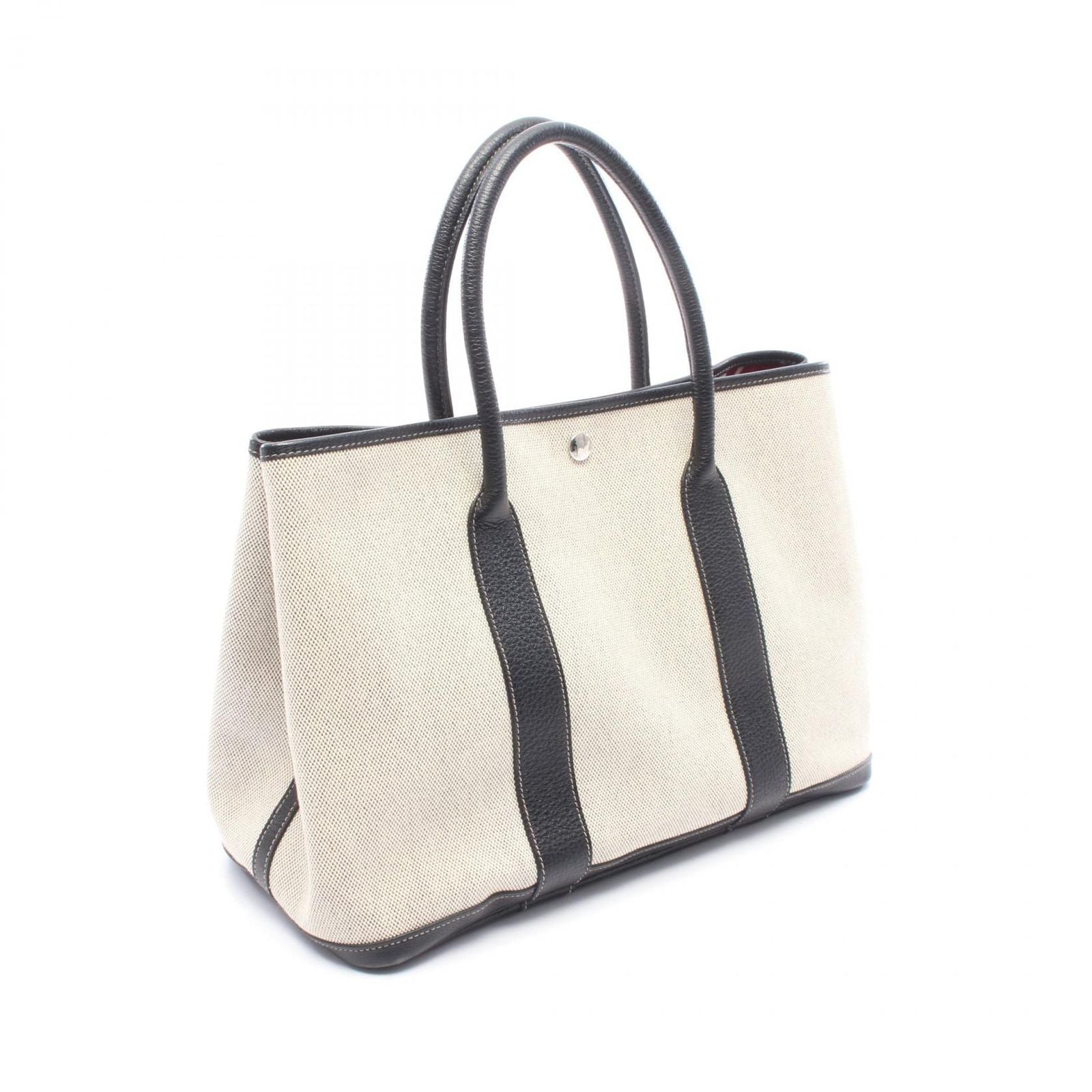 Hermes Tote Garden Party PM Optical Ecru Black Leather Canvas — view 2