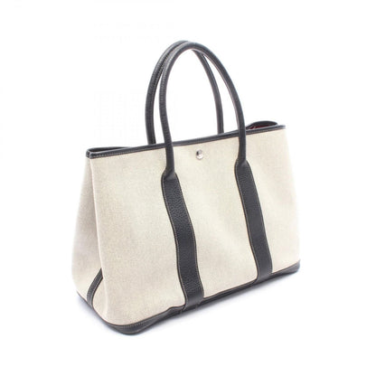 Hermes Tote Garden Party PM Optical Ecru Black Leather Canvas — view 2