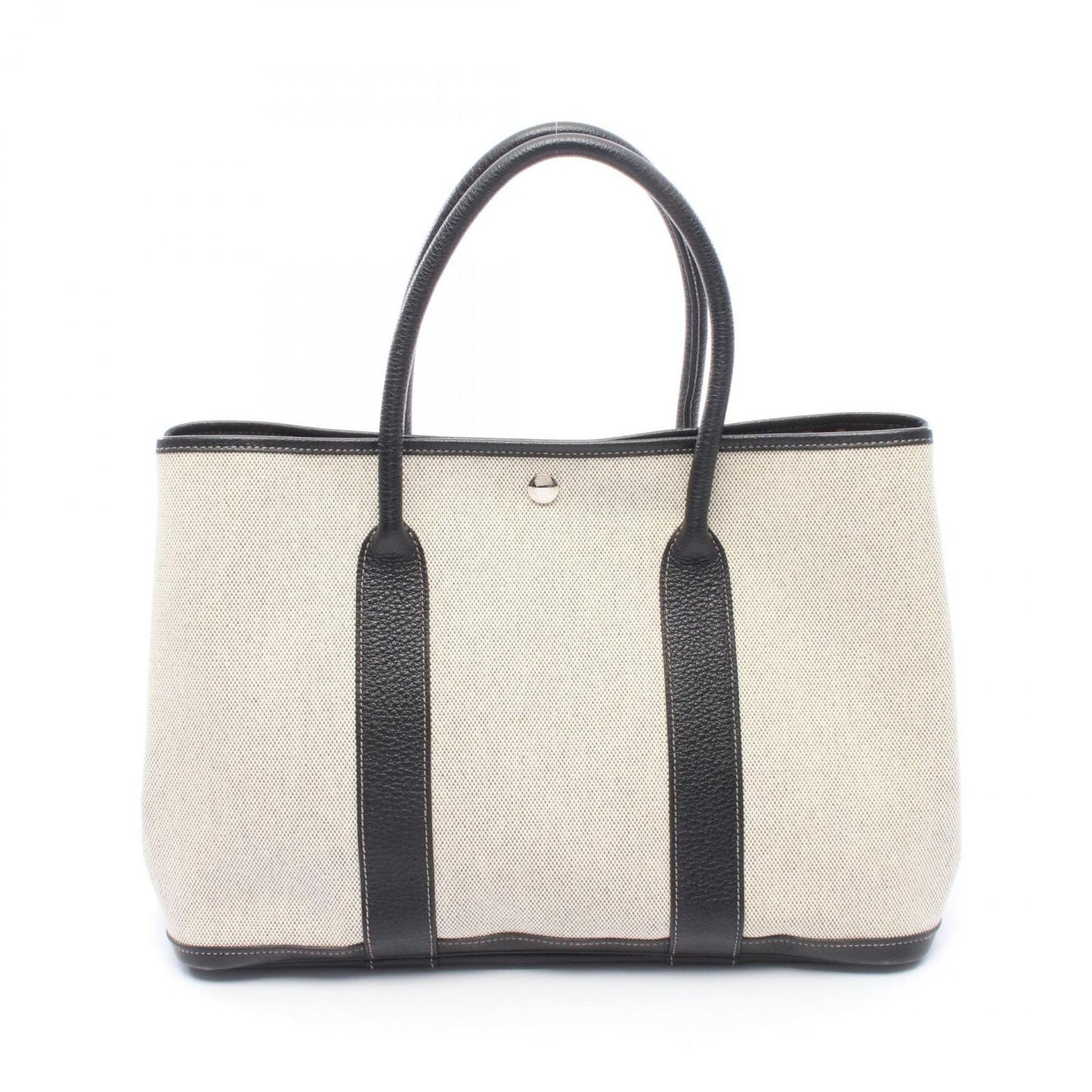 Hermes Tote Garden Party PM Optical Ecru Black Leather Canvas
