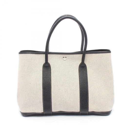 Hermes Tote Garden Party PM Optical Ecru Black Leather Canvas