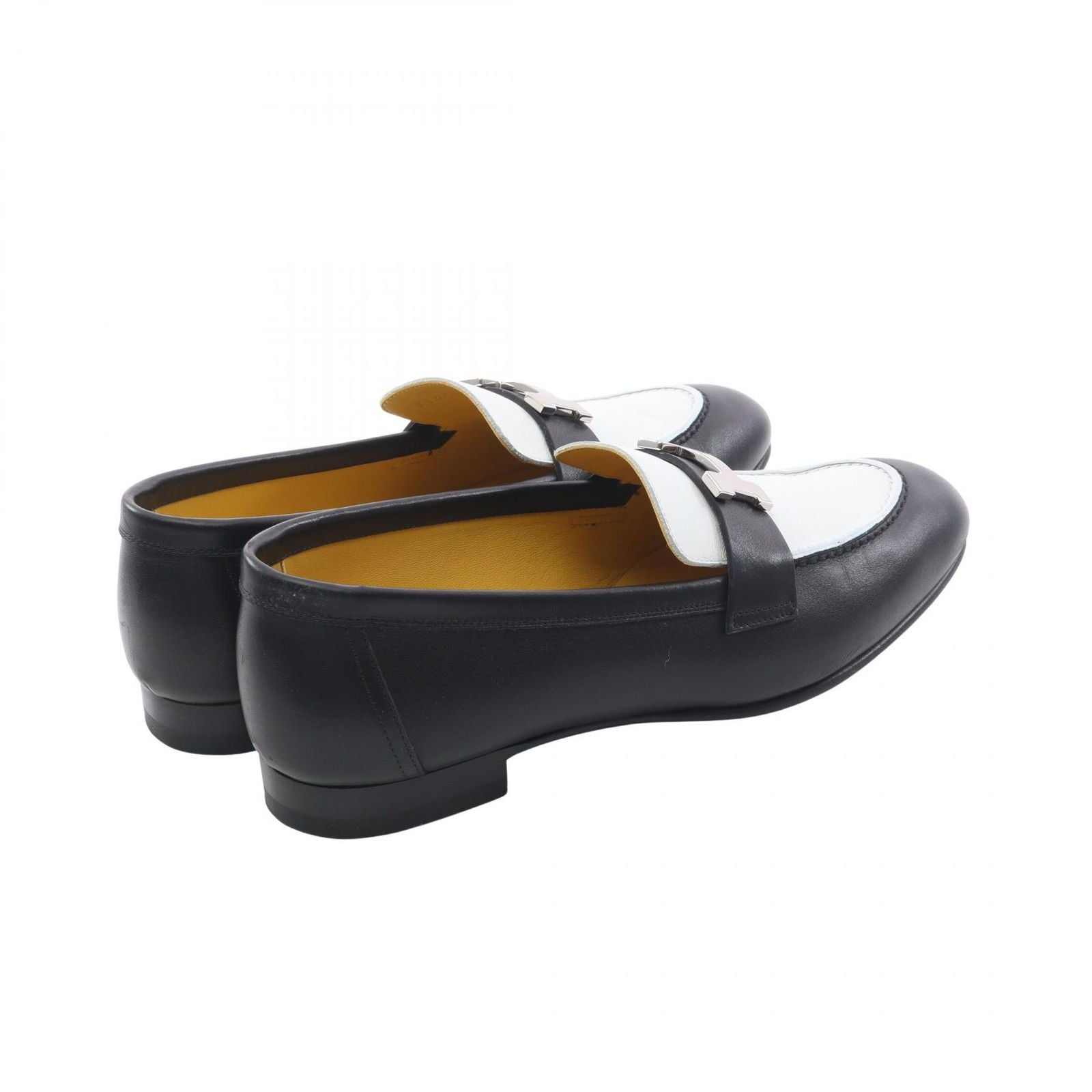 Hermes Loafers Moccasins Paris Black White Leather — view 2