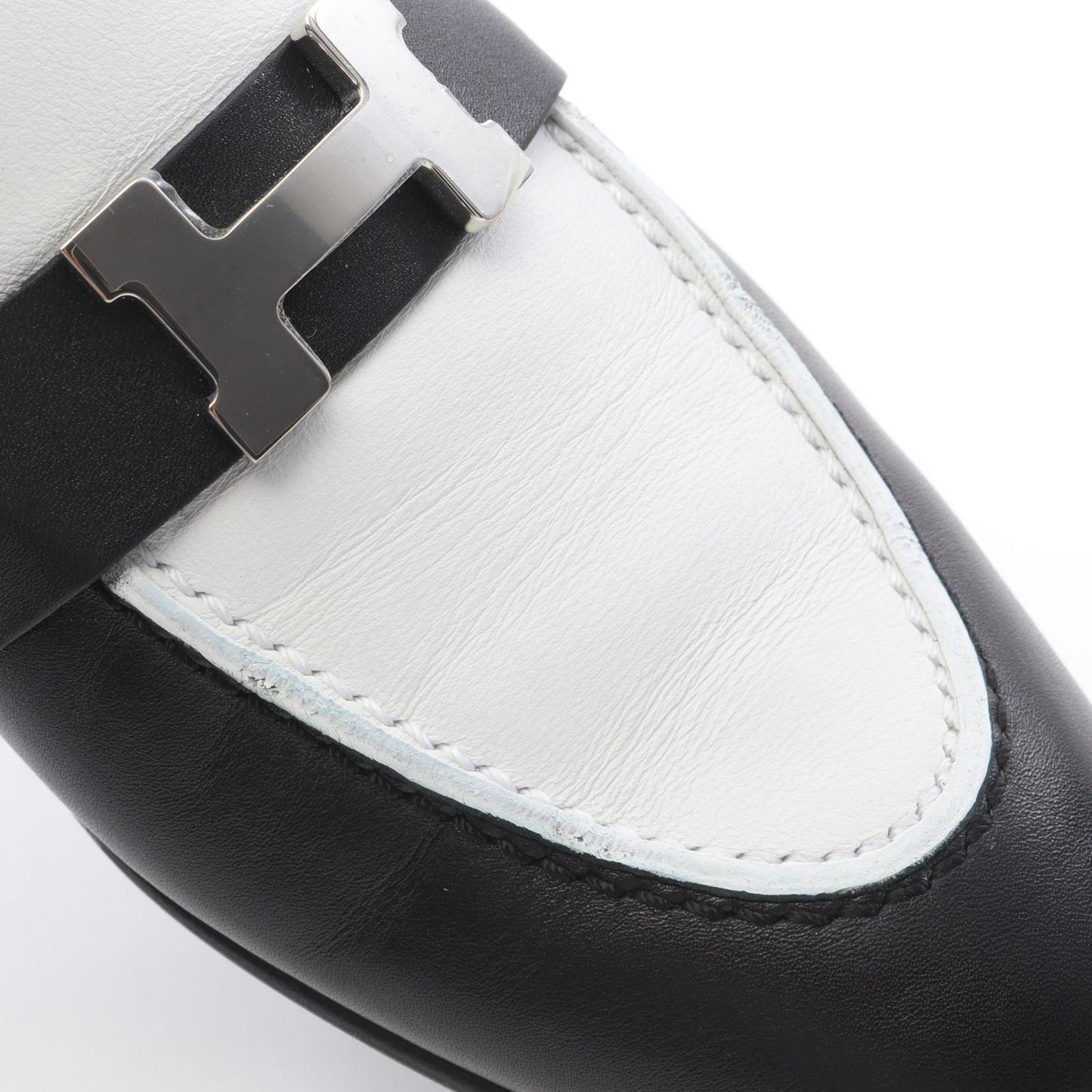 Hermes Loafers Moccasins Paris Black White Leather — view 9