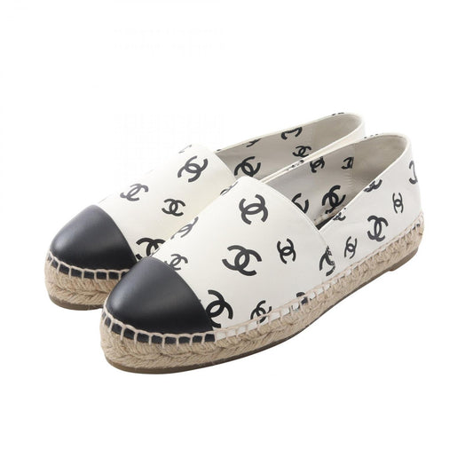 Chanel CC Logo Espadrille Slip on White Leather