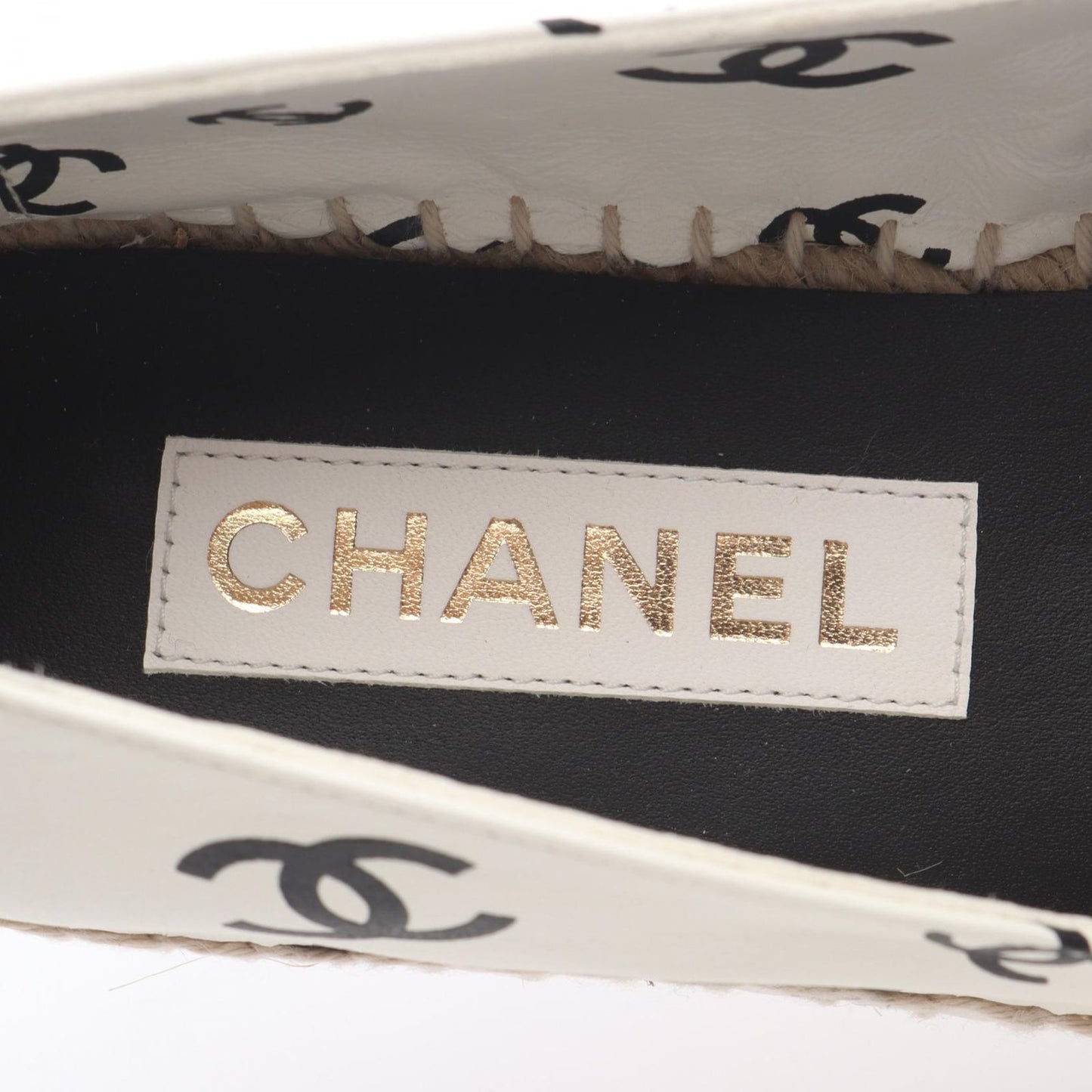 Chanel CC Logo Espadrille Slip on White Leather — view 5