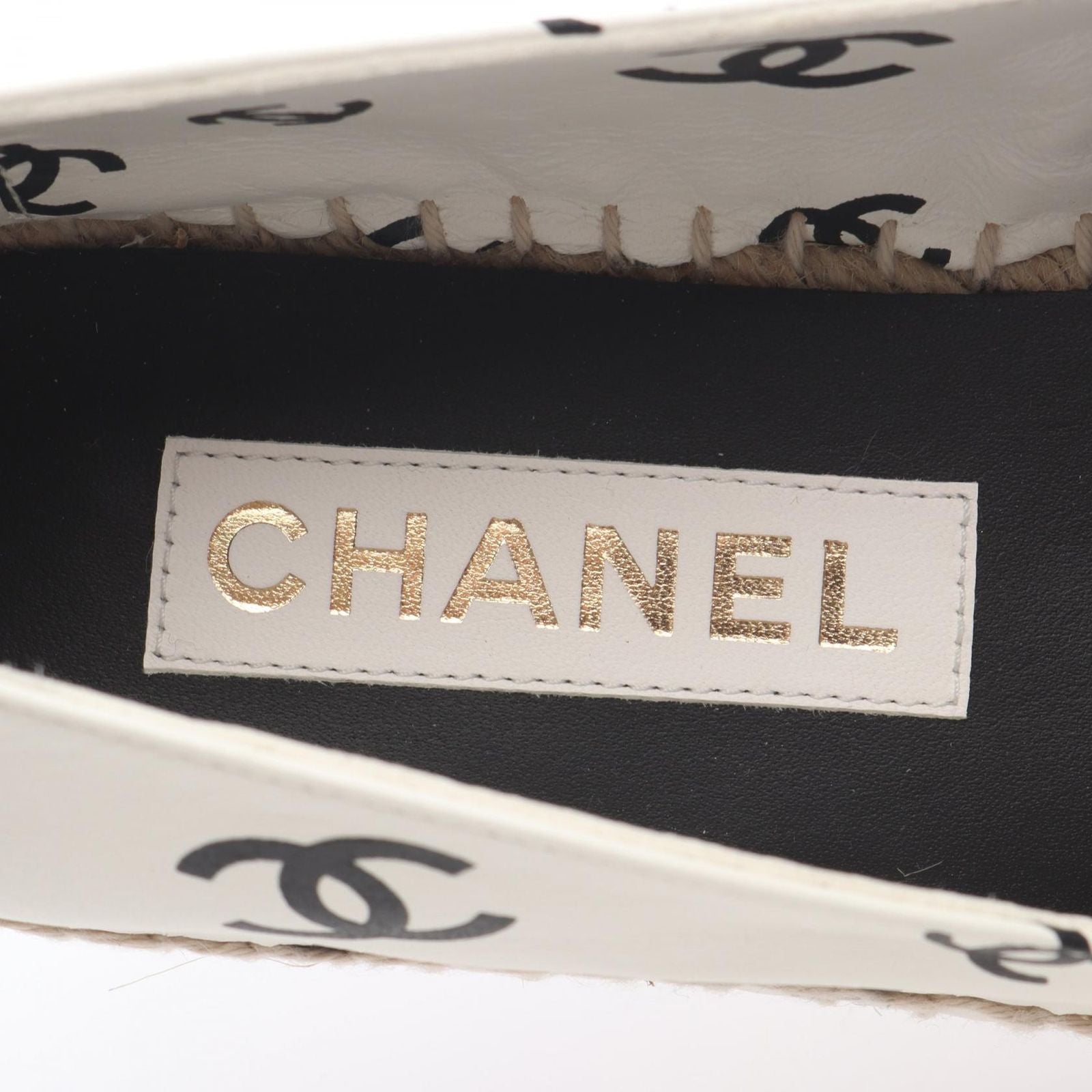 Chanel CC Logo Espadrille Slip on White Leather — view 5