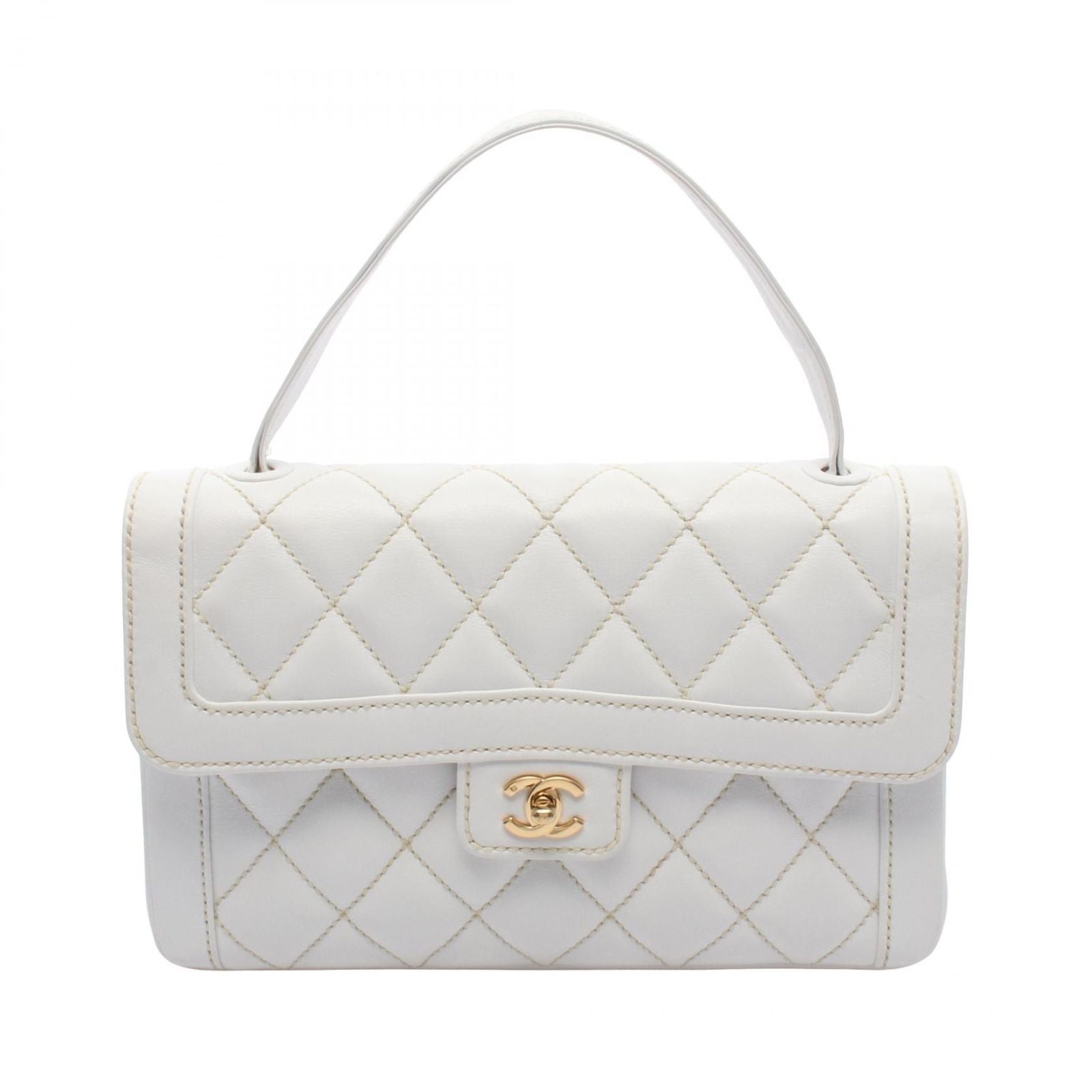 Chanel Handbag Wild Stitch Top Handle White Leather Bag