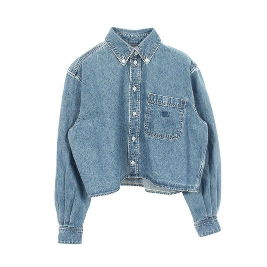 Celine Union O-chien Washed Cropped Blue Cotton Denim Shirt